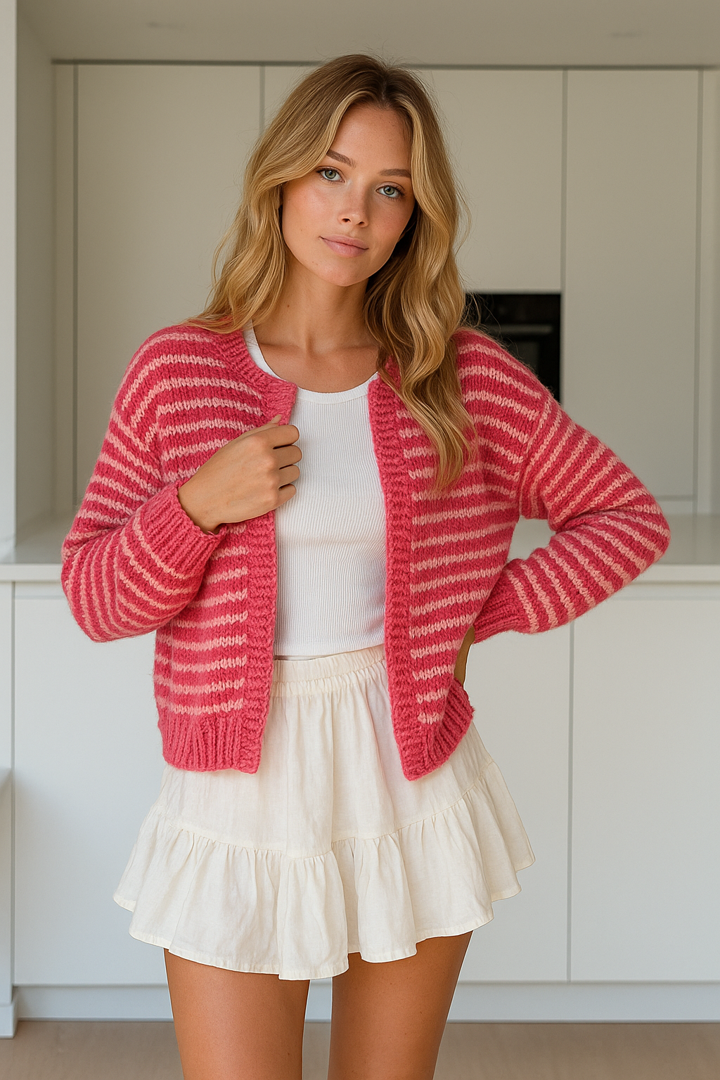 BLØD STRIBET KARDIGAN CHERRY